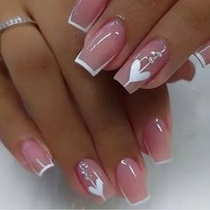 24pcs Press On Nails Long Square White French With White Love Design Stripe Glossy Fancy Nails Designs, Nagel Tips, Girly Acrylic Nails, Her Nails, Work Nails, Pretty Nail Art Designs, White Nail, Acrylic Nails Coffin Short, Short Acrylic Nails Designs