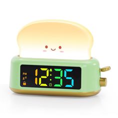 an alarm clock with a face on it