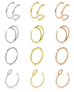 PRICES MAY VARY. [Package]: Total 12pcs fake nose ring hoop in 4 styles 3 colors. Including fake nose ring, double hoop fake nose ring. Come with a black velvet pouch. [Safety Material]: These fake piercing jewelry made of 316L surgical stainless steel, smooth polished surface, comfortable for long time wear. [Non Piercing Fake Nose Ring Size]: Gauge: 20G(0.8mm); Inner diameter: 8mm [Multi Use]: These fake nose rings can be used as fake septum fake nose ring, fake double hoop fake nose ring, fak Nose Ring Double, Fake Nose Stud, Nose Ring Sizes, Nose Ring Fake, Nose Cuffs, Fake Lip Ring, Fake Nose Ring, Fake Lips, Nose Ring Hoop