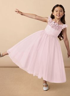 Demetra is our adorable flower girl dress cut from tulle, lace, and matte satin. She features a tulle A-line skirt, a matte satin belt, and a bow. Flower Girls Dresses Blush Pink, Baby Pink Flower Girl Dresses, Pink Quinceanera Decorations, Flower Girl Dresses Pink, Glinda Costume, Pink Dresses For Kids, Pink Flower Girl Dress, Pink Toddler Dress, Chiffon Flower Girl Dress