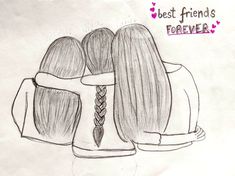 two girls hugging each other with the words best friends forever written above them on paper