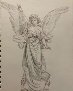 a pencil drawing of an angel with wings