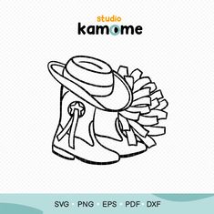 a drawing of a hat and boots with the words studio kamome on it