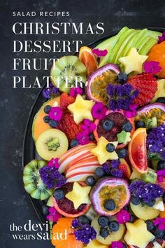 the cover of salad recipes christmas dessert fruit platter, featuring fresh fruits and berries