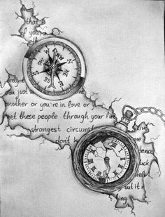 a piece of paper with writing on it and a drawing of a pocket watch in the middle