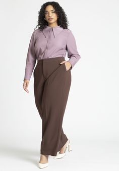 Straight Leg Doublecloth Pant Women In Slacks, Plus Size Work Outfits, Chicory Coffee, Plus Size Workwear, Gauze Shirt, Plus Size Work, Straight Leg Pant, Corporate Outfits, Denim Button Down