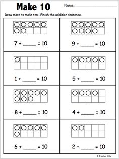 the worksheet for making ten numbers to 10 and counting them in each number