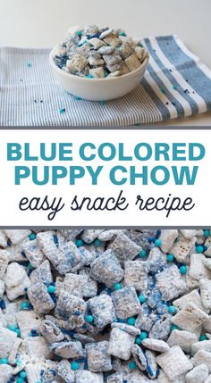 blue colored puppy chow is shown in this image with the title above it and below it