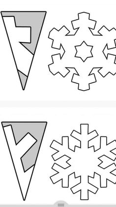 three different snowflakes are shown in black and white