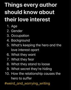 an image of the text that says things every author should know about their love interest