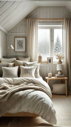 a bed sitting under a window in a bedroom