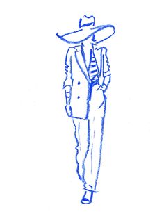 a drawing of a man in a suit and hat