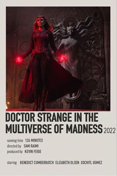 the poster for doctor strange in the multiverse of madness, featuring a woman with red