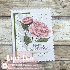 a birthday card with pink flowers on it