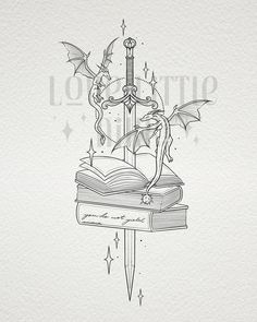 “You do not yield” 🗡️📚 this pretty Throne of Glass x Fourth Wing piece is for the lovely Jen 🖤 love getting to draw a fancy sword! #fourthwing #throneofglass #tattooart Tattoo Of Books Ideas, Books And Swords Tattoo, Throne Of Glass Sketches, Throne Of Glass Tattoos For Women, Throne Of Glass Fan Art Swords, Throne Of Glass Tattoo Ideas Aelin