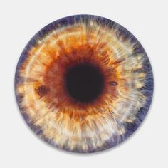 an eyeball that looks like it is in the middle of its iris, with orange and yellow colors