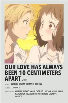 Our Love Has Been 10 Centimeters Apart, Our Love Has Always Been 10cm Apart, Anime Recommendations List Romance, Anime Minimal Poster, Animes To Watch Poster, Anime Recommendations Poster, Anime Reccomendations Poster, List Anime, Rom Com Animes To Watch