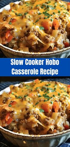 two images show how to make slow cooker hobo casserole in the oven