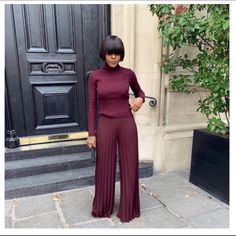 Pleated Wide Leg Pants, Monochromatic Fashion, Burgundy Outfit, Professional Outfits Women, Wide Leg Dress Pants, Black Women Fashion, Zara Pants, Professional Outfits