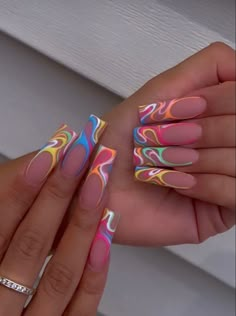 Fingernail Colors, Rave Nails, Summer Nails 2023, Unghie Sfumate, Nails Opi, Colorful Nail, Drip Nails, Cute Acrylic Nail Designs, Spring 2025