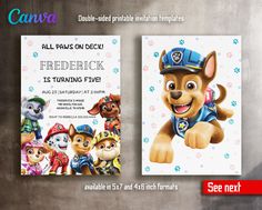 Paw Patrol Editable Invitation, puppies Printable Birthday Invite boy girl, Paw Patrol invitation, Instant Download, kids Birthday Invite template, Paw Patrol inviteThank you for visiting my shop 🙂! All the invitations are for self-editing 😉!You will edit in Canva. It’s easy and fun, whether you're using the web browser or the app.😎This digital invite can be printed or text messaged! You decide!After the purchase you get a file attached to your order with links to edit your invitation! Fast a Paw Patrol Invitation, Paw Patrol Invitations Printables, Paw Patrol Birthday Invitation Card, Birthday Invitations Paw Patrol, Paw Patrol 2nd Birthday Invitations, Paw Patrol Invitations Free Template, Paw Patrol 3rd Birthday Invitations, Paw Patrol Editable Invitations Free, Paw Patrol Birthday Card