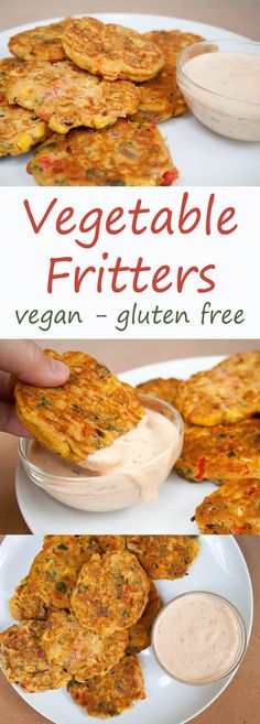 vegetable fritters with vegan - gluten free sauce on the side