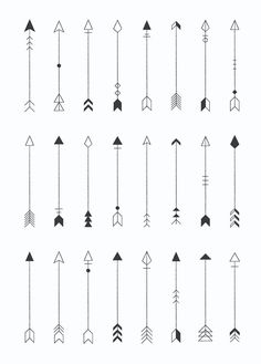 the different types of arrows are shown in black and white on a light pink background