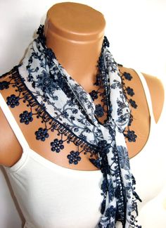 Navy Blue White Scarf Turkish Fabric Fringed by WomanStyleStore, $14.00 Color Duos, Clothing Wishlist, White Scarf, White Scarves, Glam Girl, Pinterest Closet, Favorite Things Gift, Invitation Design