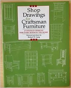 the front cover of a book with drawings of furniture on green paper and red lettering