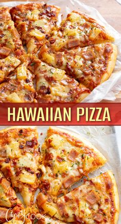 Hawaiian pizza sliced Dinner Idea For Family, Homemade Hawaiian Pizza, Hawaiian Pizza Recipe, Store Bought Dough, Ham And Pineapple Pizza, Ham Pineapple, Pizza Buffet, Ham Pizza, Bacon Pizza