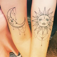 Sun And Moon Tattoos, Tattoo Sonne, Friendship Tattoo, Tattoos Pinterest, Moon Sun Tattoo, Tatuagem Masculina Pequena, Sun And Moon Tattoo, Matching Best Friend Tattoos, Moon Tattoos