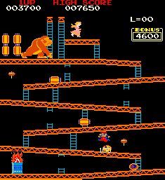 an old - school video game with donkey kong and other characters in the foreground