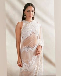 Halter Neck Blouses, White Saree, Indian Dresses Traditional, Kiara Advani, Blouse Neck Designs, Up Book, Stylish Sarees, Indian Designer Outfits, Saree Look