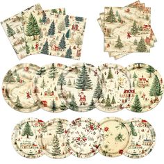 a set of twelve christmas dinner plates and napkins