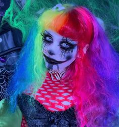 Neon Clown Makeup, Hot Clown Makeup, Clown Hairstyles, Colorful Clown Makeup, Goth Clown Makeup, Gothic Clown