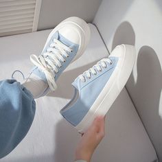 Low Top Blue Canvas Sneakers Ins Trend on Storenvy Kawaii Harajuku Fashion, Kawaii Harajuku, Cute Flats, Winter Shoes For Women, Purple Shoes, Girly Shoes, Breathable Sneakers, Shoe Inspo, Beige Shoes