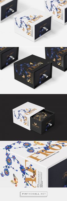 the packaging design is designed to look like an open box with blue flowers on it