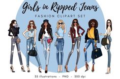 the girls in ripped jeans fashion clipart set is available for $ 3 50 each