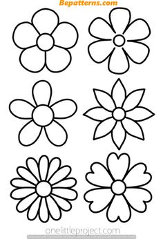 four different flower shapes to color and cut out for children's art projects, including paper flowers