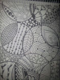 an artistic drawing with black and white lines on it's surface, in the shape of paisleys