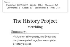 the history project merchling summary it's autumn at hogwarts, and draco and harry were paired together to complete a history project