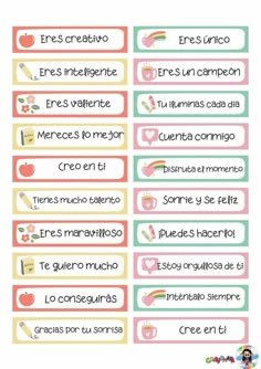 spanish classroom labels with the words and pictures for each student to use in their class