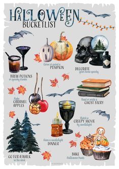 halloween bucket list with pumpkins, candles and other things to do in the fall