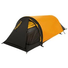 an orange and black tent sitting on top of a white floor