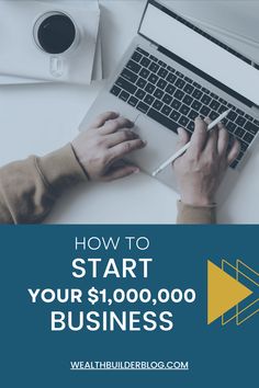 a person working on a laptop with the words how to start your $ 1, 000 business