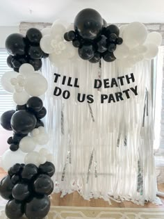 This Fringe Wall is perfect for any celebration!  These backdrops are water resistant and can be used indoor or outdoor.  Size: in picture its 8x8 Color: in picture white with silver Colors on second page!  Add your color preferences on the personalization section when checking out  Follow on instagram @thebachplan Bachelorette Party Themes Rip, Wedding Theme Halloween Costume, White And Black Bachelorette Party, Rip Bach Party, Black Theme Bachelorette Party, Moody Bachelorette Party, Black And White Bachelorette Party Theme, Punk Bachelorette Party, Ride Or Die Bachelorette Theme