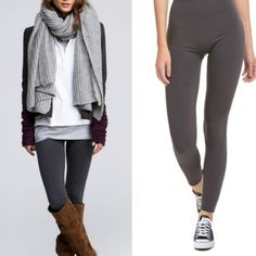 Gray Fleeced Leggings Comfortable Gray Activewear For Fall, Comfortable Gray Fall Activewear, Stretch Bottoms For Fall Layering, Trendy Tight Activewear For Fall, Cozy Gray Activewear For Fall, Comfort Stretch Winter Bottoms, Trendy Full-length Winter Leggings, Winter Solid Color Leggings For Loungewear, Fitted Winter Pants