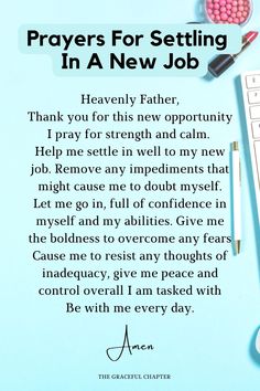 prayer for sitting in a new job on a desk with keyboard, mouse and other office supplies