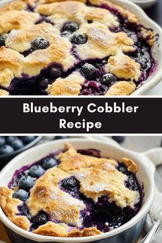 blueberry cobbler recipe in a white dish