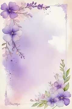 a watercolor painting with purple flowers and leaves